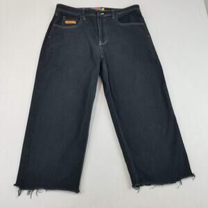 Empyre Jeans Mens 34 Black Relax Wide Leg Baggy Y2K Frayed Denim Skater
